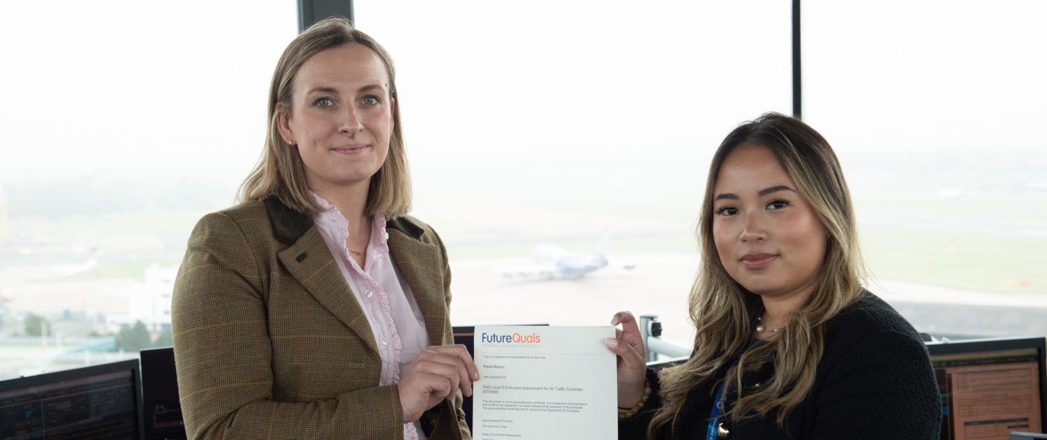 Pena Mason receiving her End-Point Assessment certificate from Futurequals's Elizabeth Pincombe-Stringer